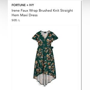 Fortune & Ivy Green wrap dress with pattern